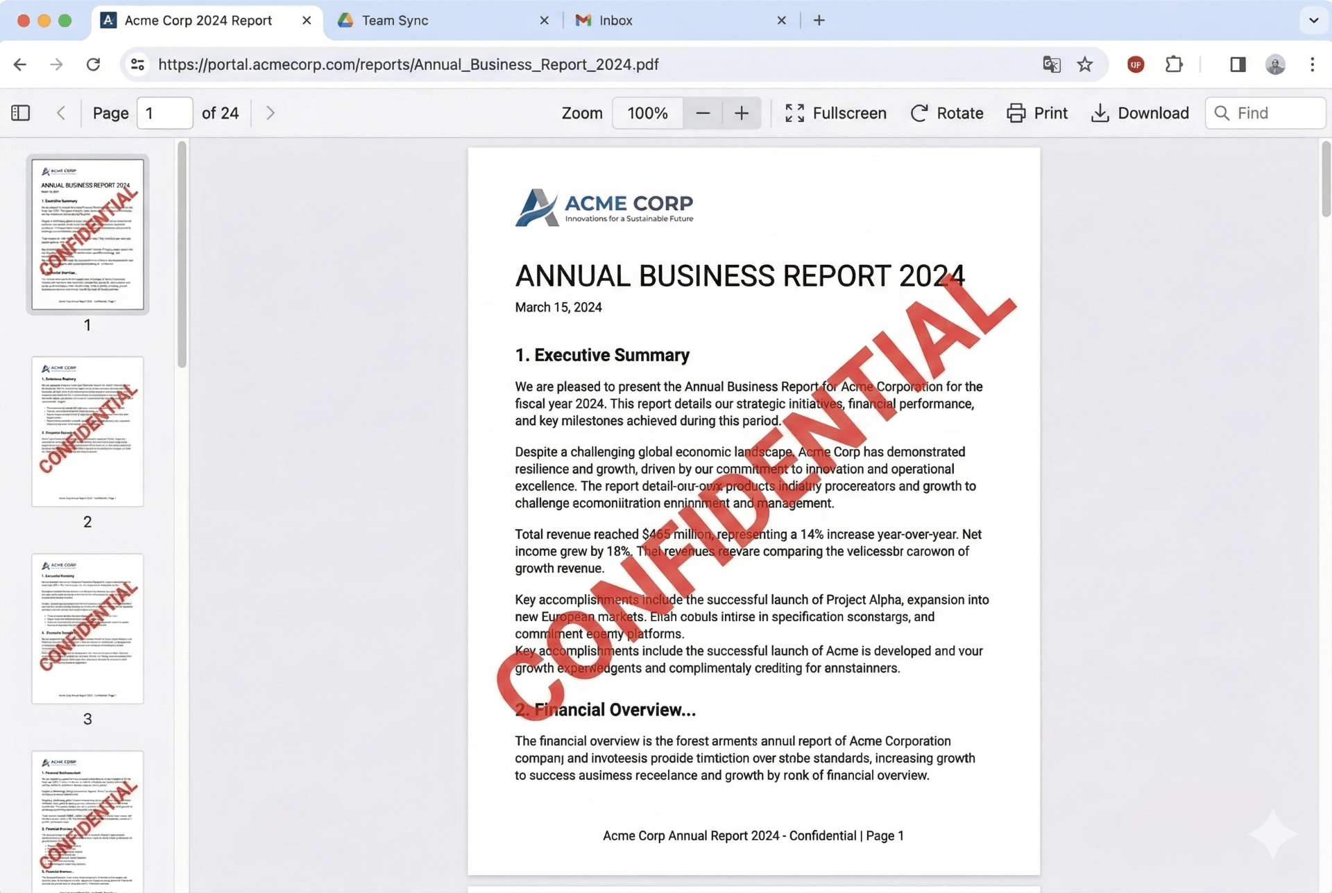 Same PDF with CONFIDENTIAL watermark - result of watermark pdf online tool