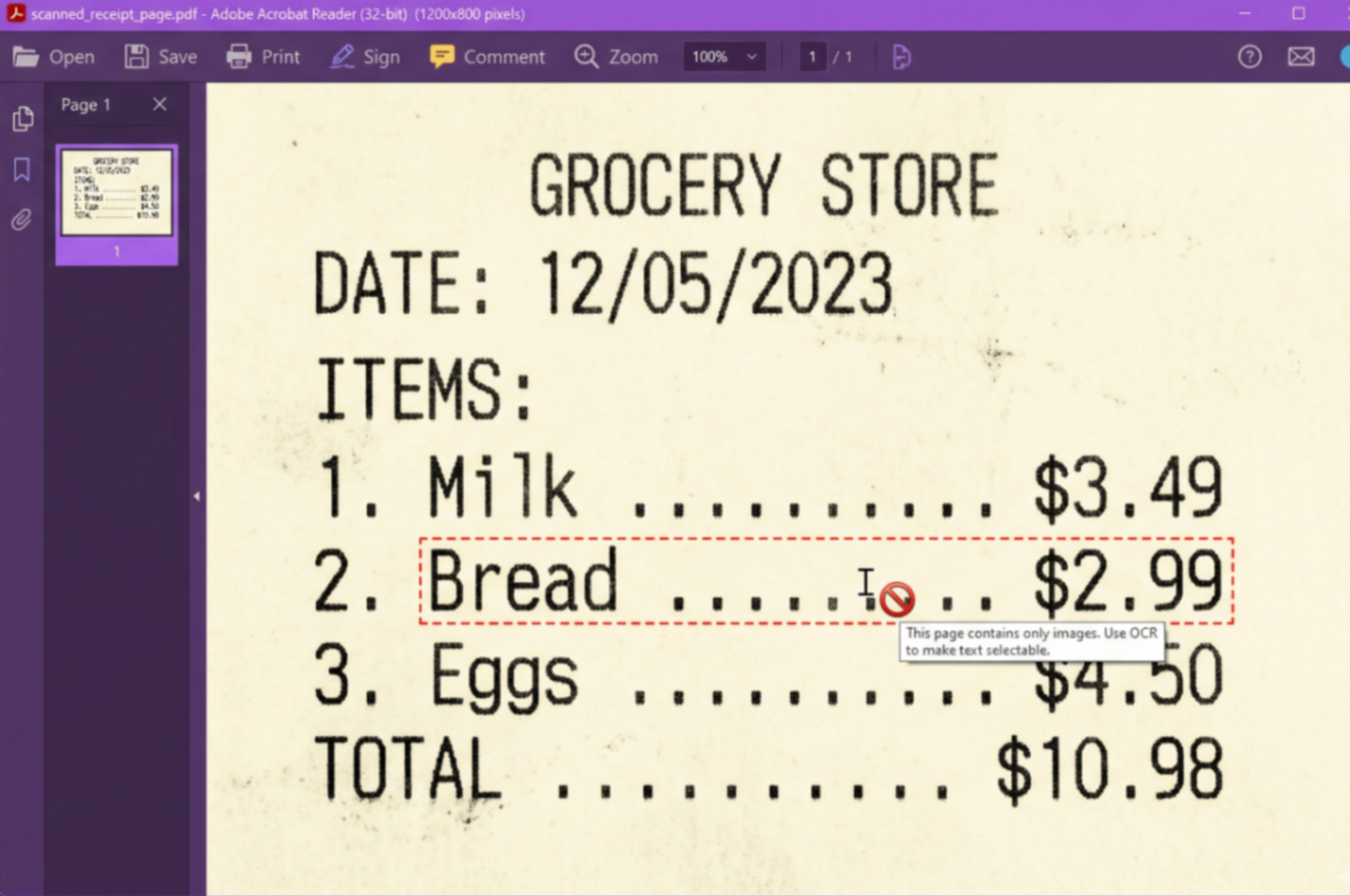Scanned PDF with unselectable text before using make pdf searchable ocr tool
