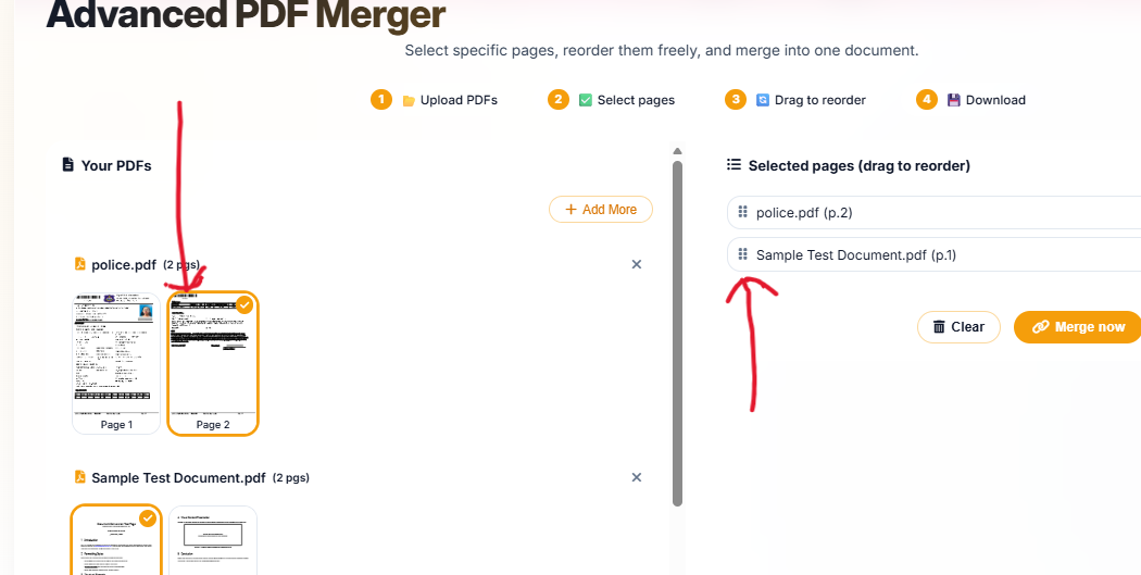 Three separate PDF files before merging - using merge pdf online unlimited free tool