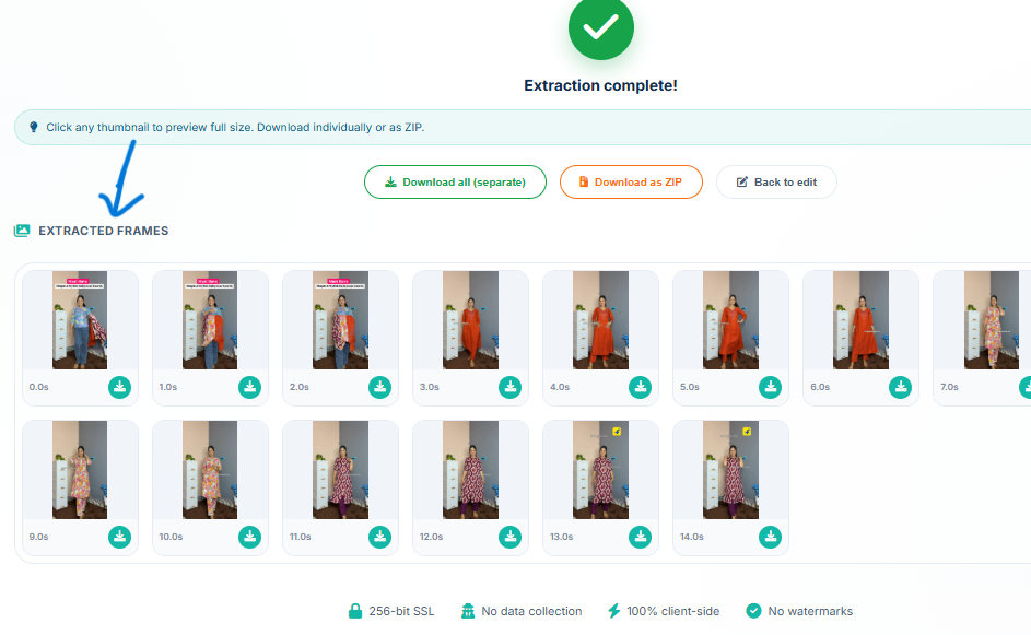 Extracted frames from video - result of video to jpg converter high quality tool