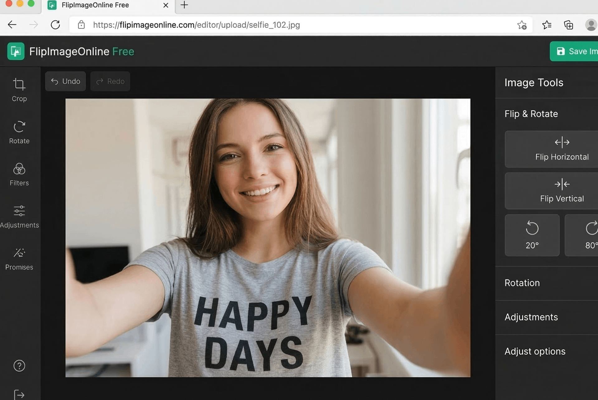 Original selfie with reversed text - needs flip image online free tool to correct