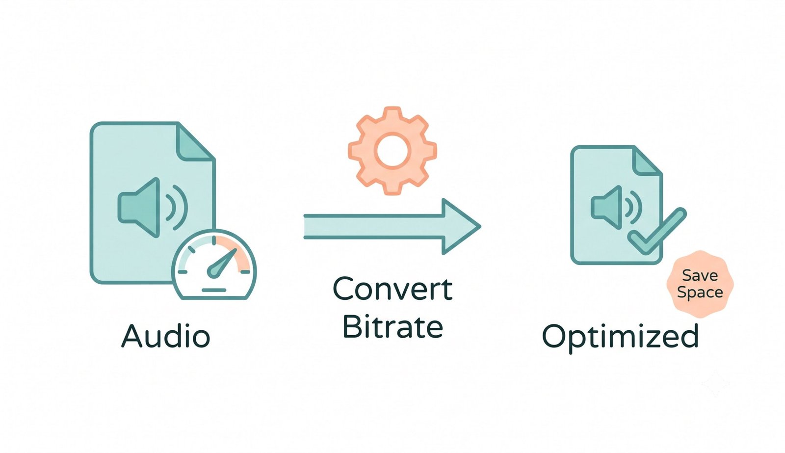 Simple illustration showing audio bitrate converter – change audio bitrate for optimal quality and file size