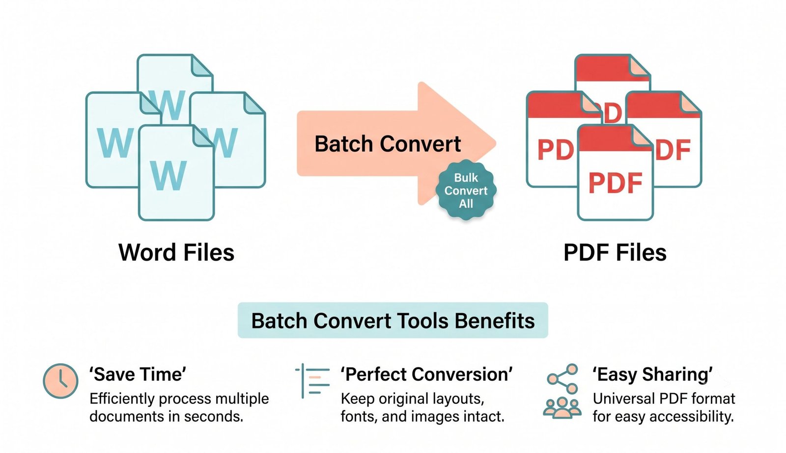 Simple illustration showing bulk Word to PDF converter β convert multiple Word documents to PDF at once