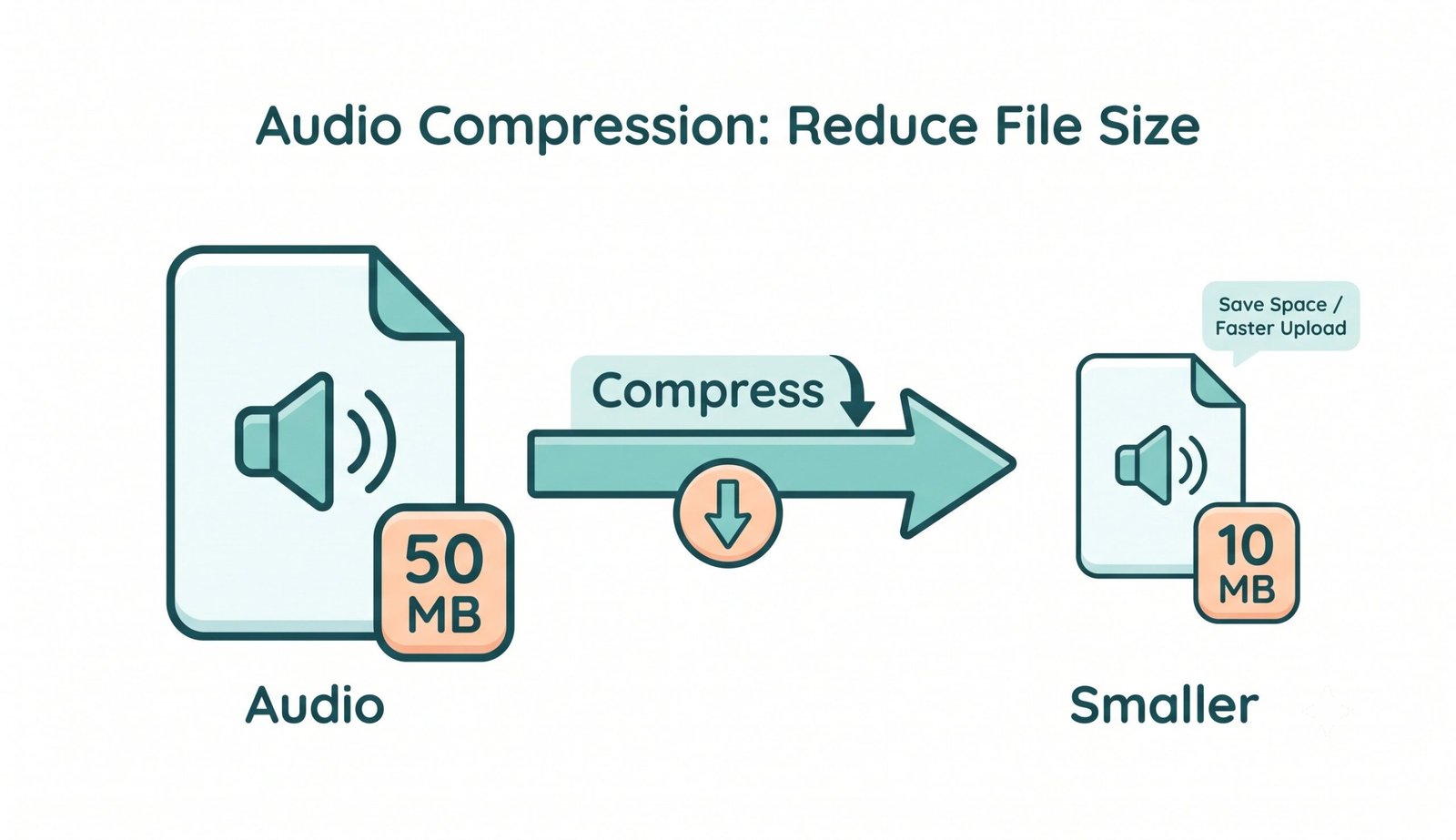 Simple illustration showing compress audio file – reduce audio file size while maintaining quality