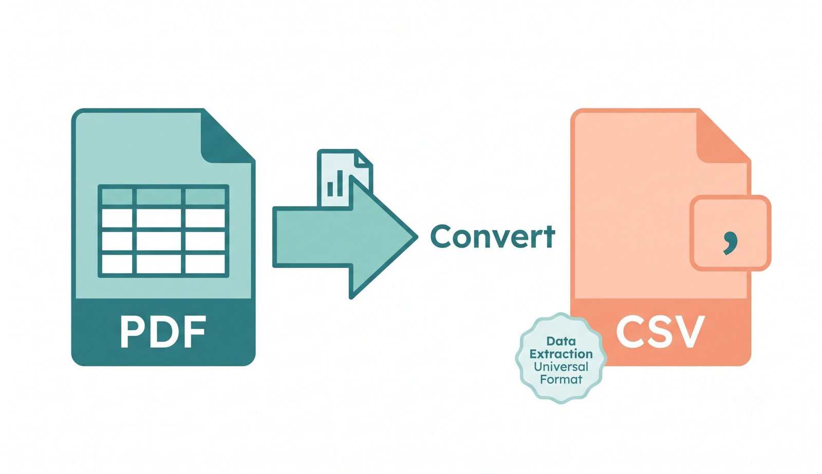 Simple illustration showing convert PDF to CSV free β extract tabular data from PDFs to universal CSV format
