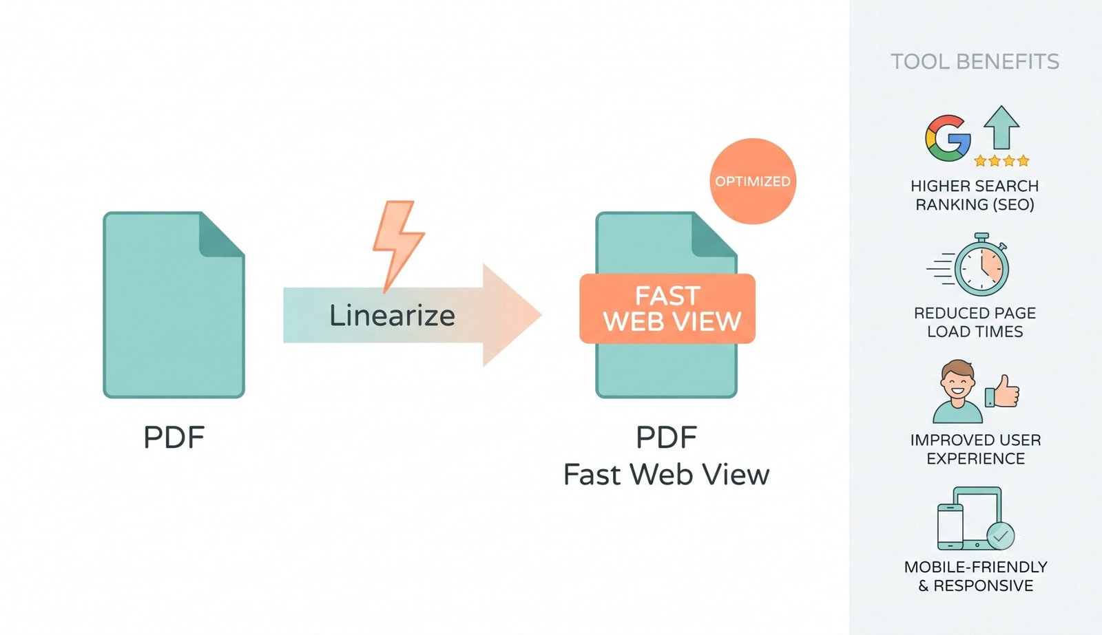 Simple illustration showing PDF linearizer – optimize PDFs for fast web viewing
