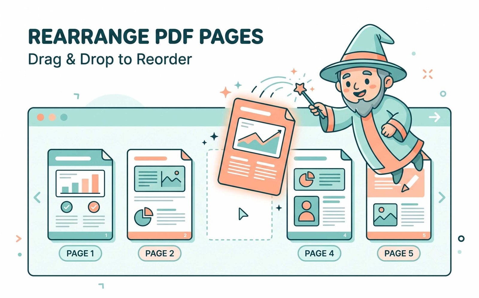 Rearrange pages in PDF visual workflow and document reordering interface
