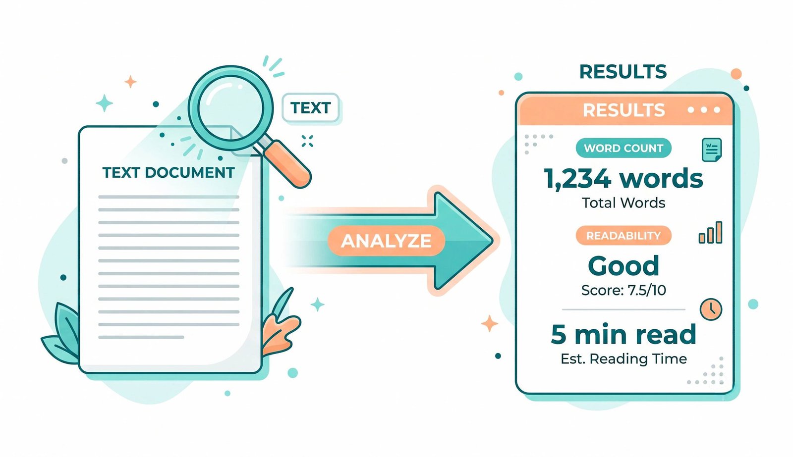 Simple illustration showing word count checker – analyze word count, readability, and text metrics